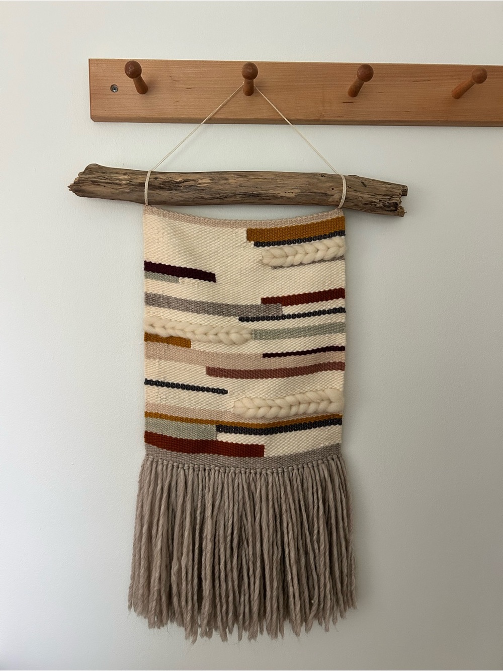Handwoven Boho Wall Hanging with Neutral Accents